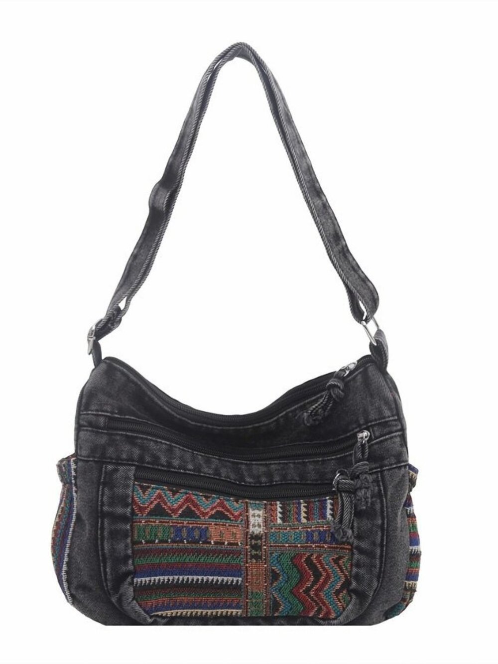 Denim Crossbody Bag Ethnic Embroidery Shoulder Purse